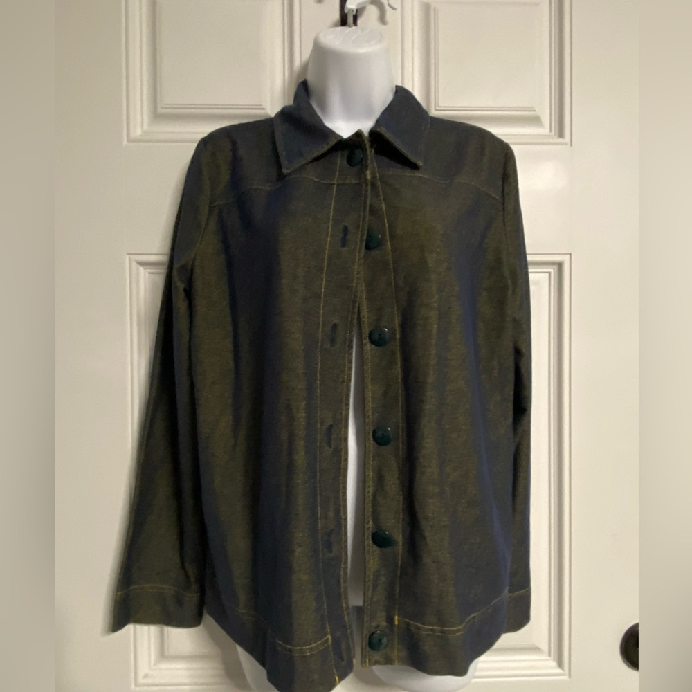 T10- WEEKENDERS Blue Dark Wash CHAMBRAY Button-Up Front Jacket *Oversized